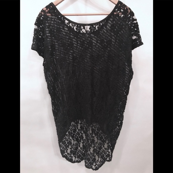 Free People Black Lace Hi-Lo Long Top Sz S EUC - Picture 6 of 6